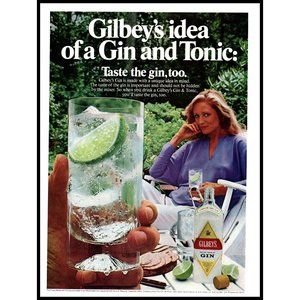 1982 Gilbey's Gin Vintage Print Ad Couple Garden Flirty Eyes Blonde Wall Art
